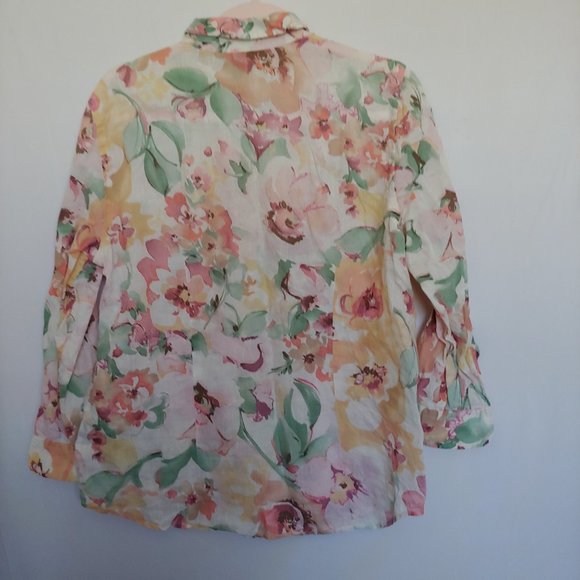 Ralph Lauren watercolor pastel floral button down 100% linen shirt size L - Picture 7 of 14
